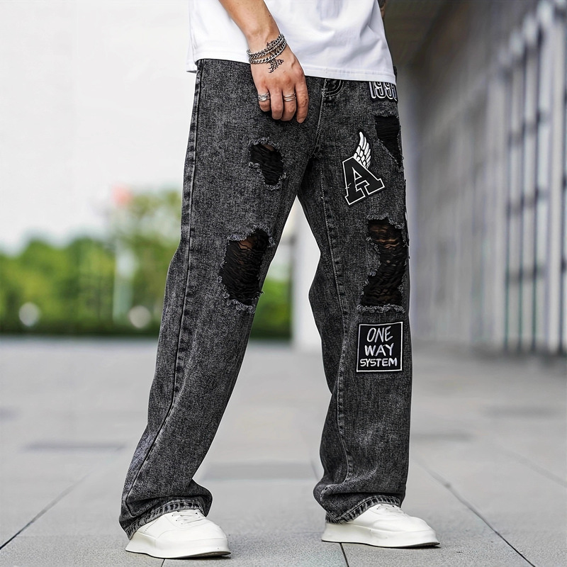 Cross-Border Foreign Trade European and American Style Men's Fashion Denim Trousers Amazon Aliexpress Men's New Jeans One