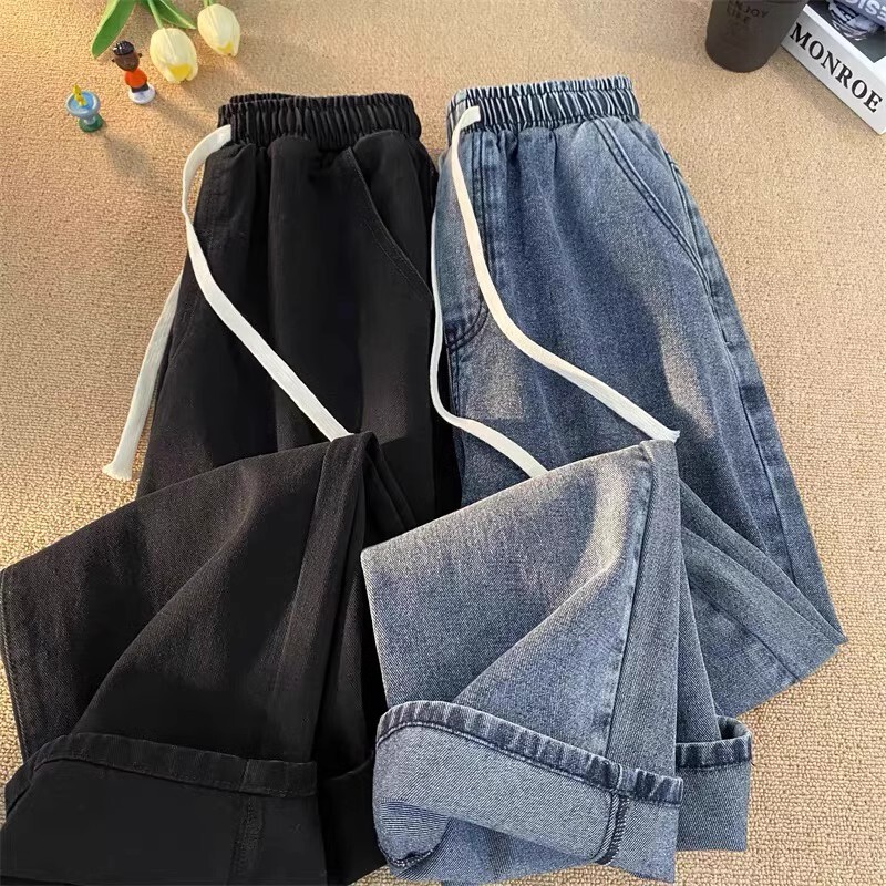 Drawstring Jeans Women's 2025 New Spring and Summer Versatile American Pants Small Narrow Straight Pants