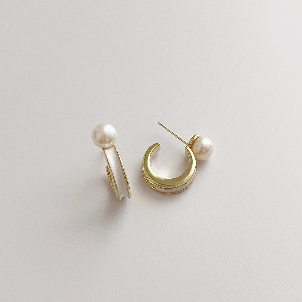 Fashion Geometric Copper Inlay Pearl Ear Studs 1 Pair