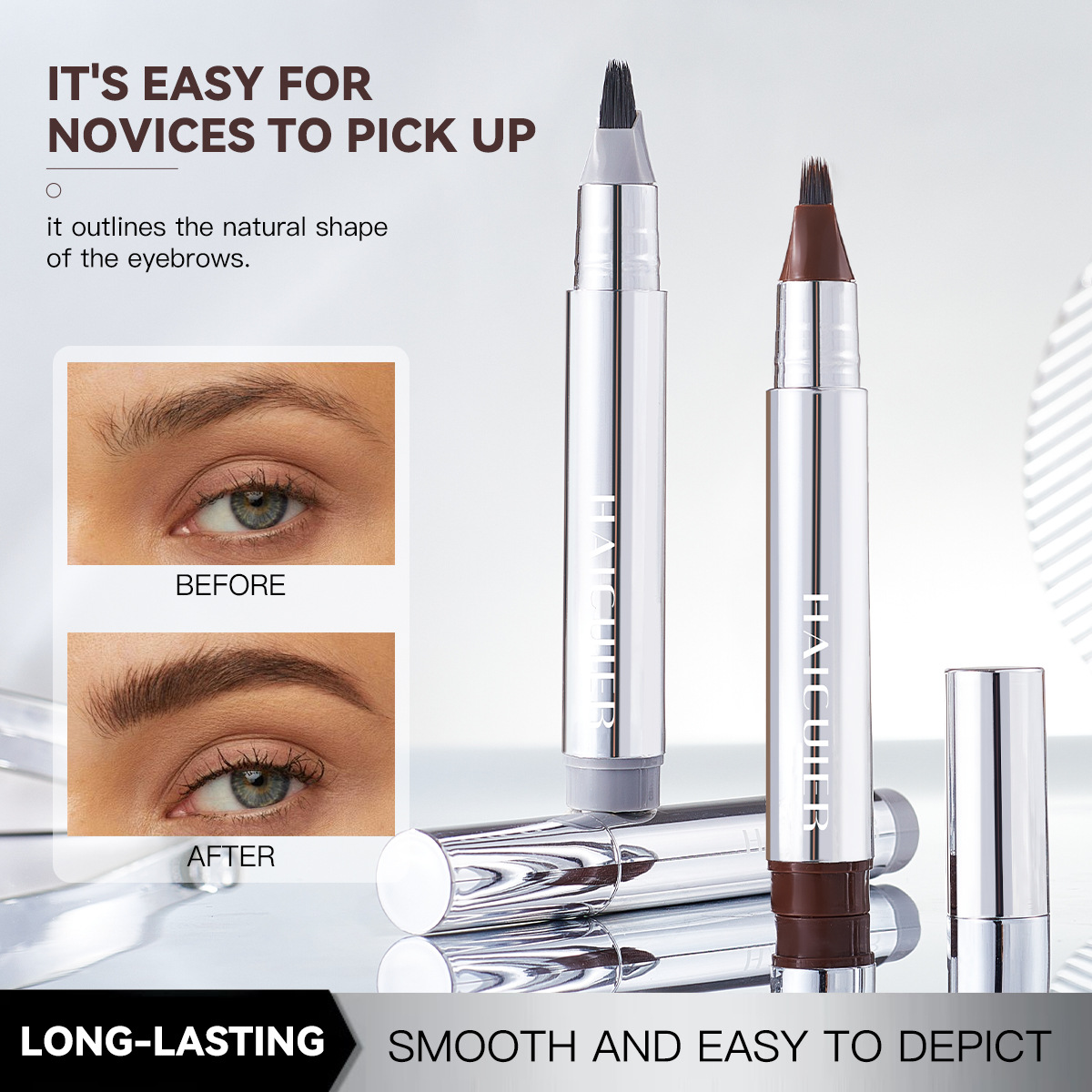 Foreign Trade Version of Haiteer Multi-Pronged Plush Eyebrow Pencil, Waterproof, Sweat-Proof, Not Easy to Fade, Long-Lasting and Natural Tk Hot Style