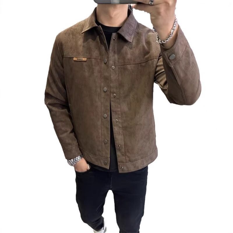 Men's Suede Jacket Turn-down Collar Slim Fit Casual Coat_voghion.com
