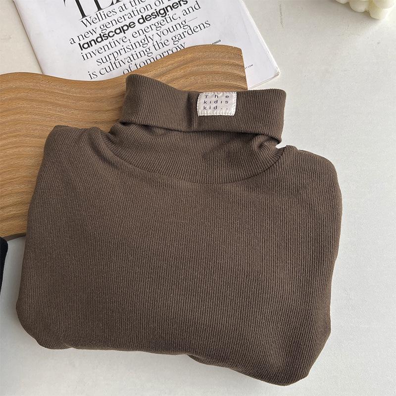 Camisa de fondo con forro polar de etiquetado de cuello alto de estilo coreano para niños Otoño e Invierno tops de bebé para hombres y mujeres camisa de manga larga cálida para niñas de moda