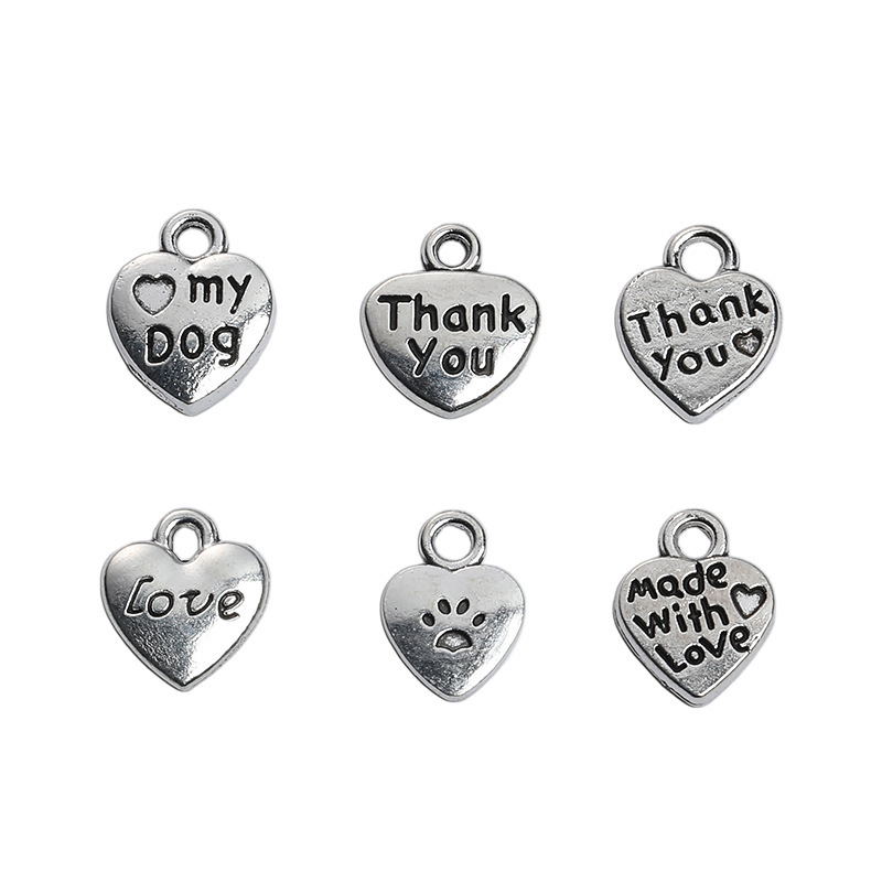 Wholesale DIY Zinc Alloy Jewelry Accessories Heart Pendant Thank You Love Pendant Zakka