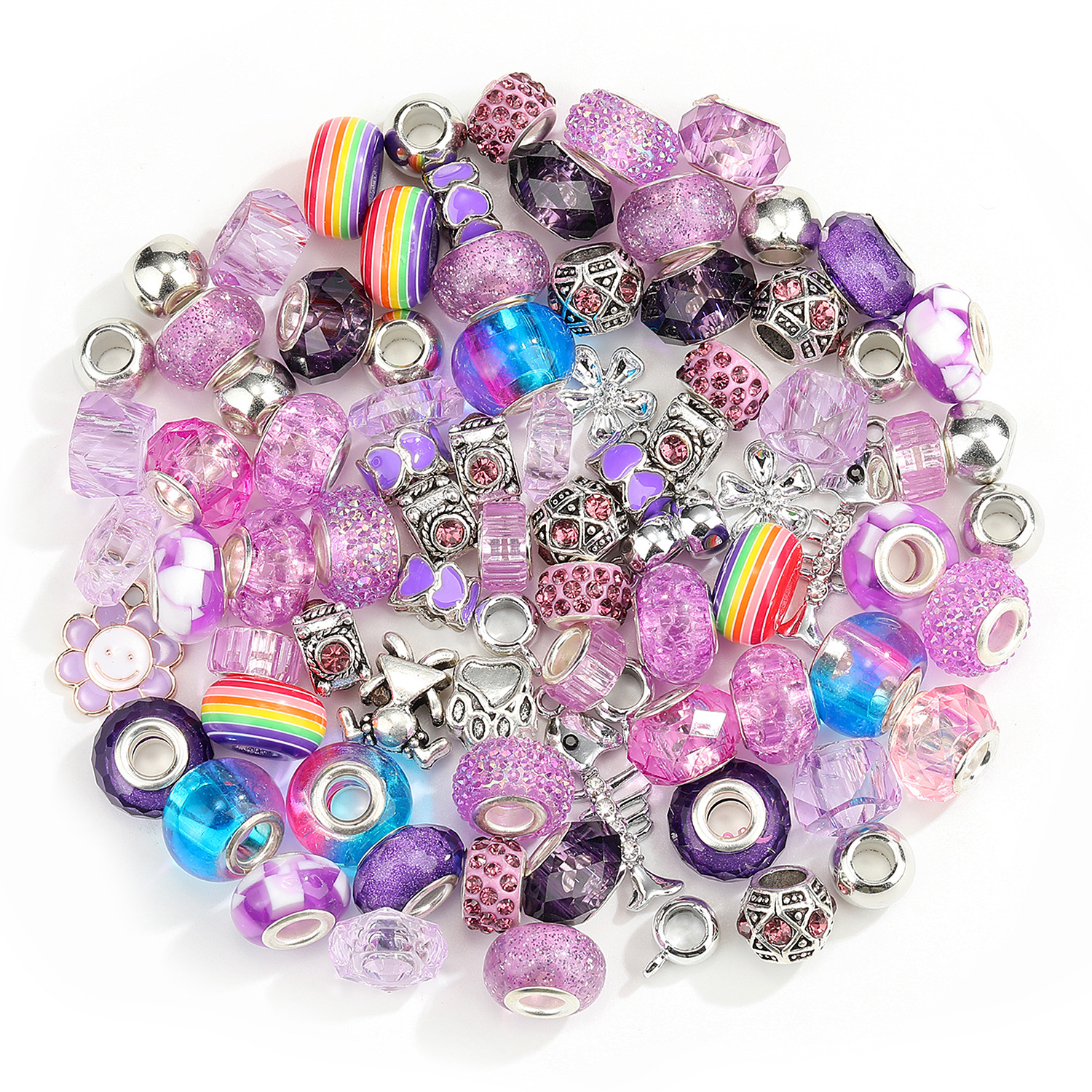 100 Pcs Set Acrylic-Based Resin Alloy Rainbow Patch Big Hole Beads Set Amazon Girls' Jewelry Wholesale display picture 6