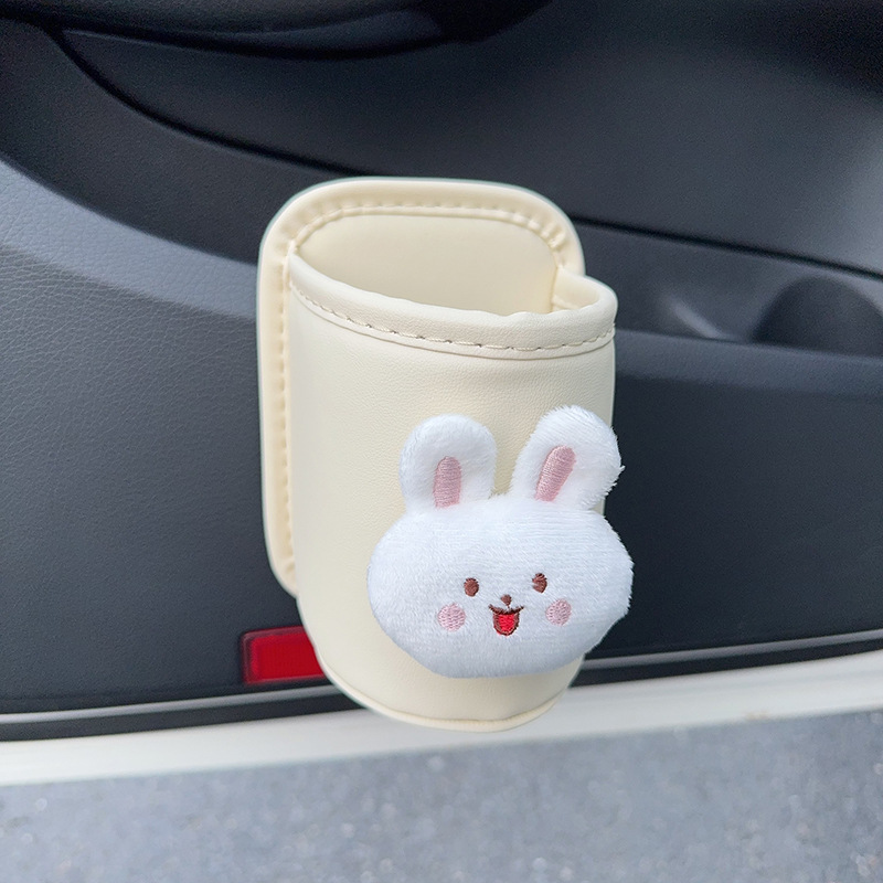 Side Drink Rack, Qìchē Car cup holder/beverage holder - plush-rabbit-beige-cup-storage-bucket