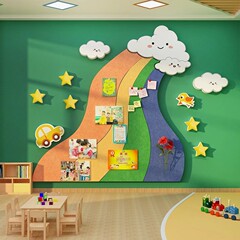 幼稚園のフェルトは写真を貼って板の文化を展示します。