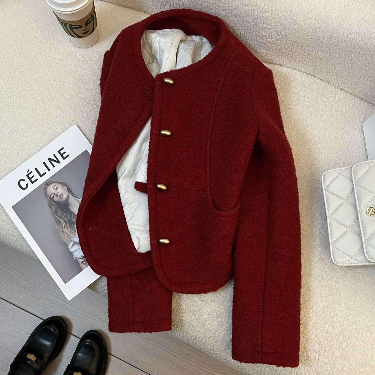 Quilted woolen winter warm jacket, Chanel style, high-quality style