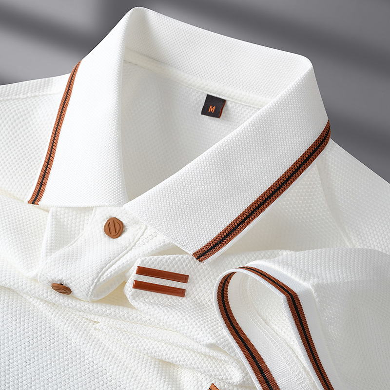 [Pineapple Plaid] Spring and Summer Casual Short-sleeved Men's Business Polo Shirt Slim-fit Lapel Contrast Striped T-shirt for Men