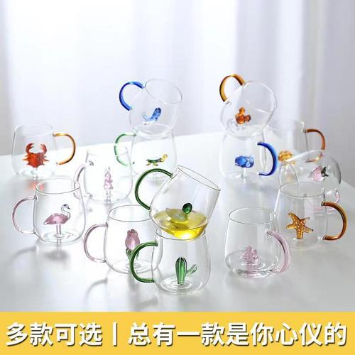 New three-dimensional shape glass colorful cartoon animal cup high borosilicate glass household gift cup juice cup