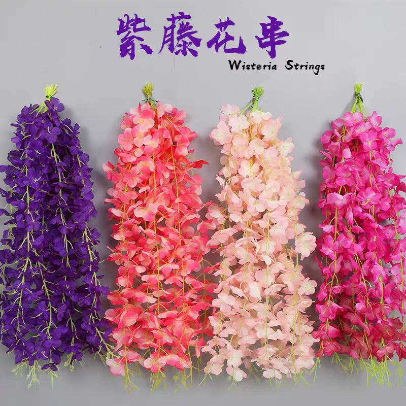 Artificial Wisteria Flower Vine Decoration for Living Room Indoor Hanging Decoration Plastic Hanging Fake Flower Ceiling Flower Artificial Flower