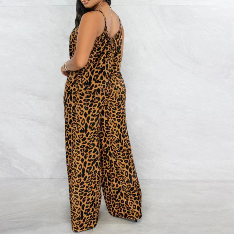 Jumpsuit Summer Leopard Print Strap Casual Jumpsuit Women