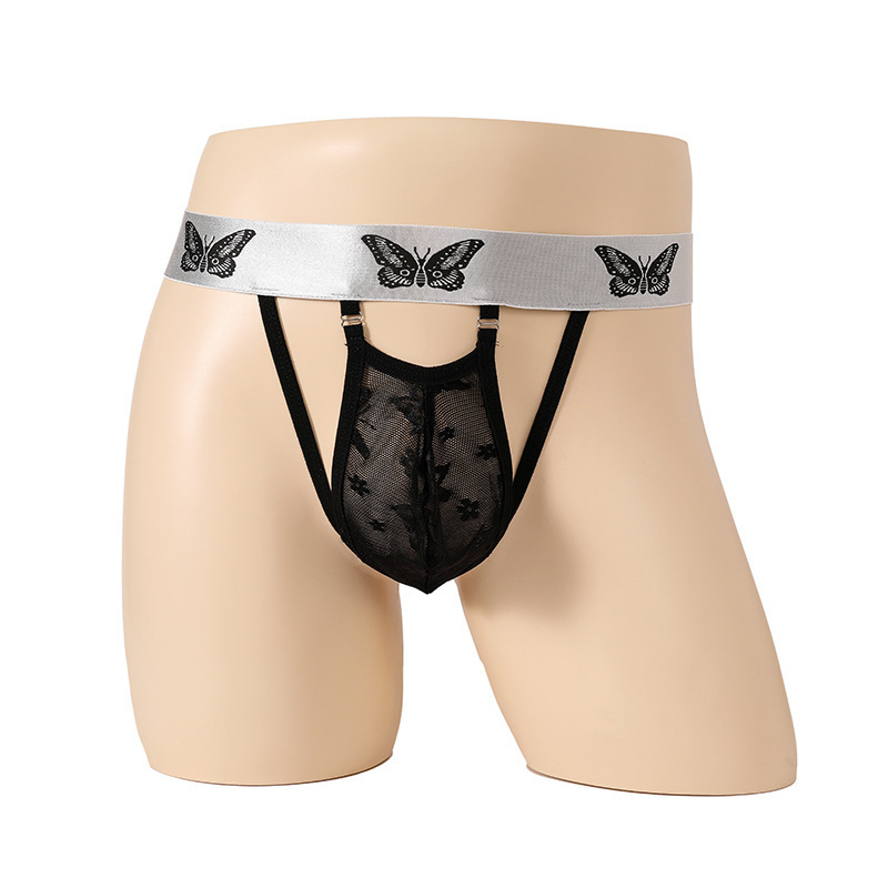 Sexy Lace Butterfly Men's Thongs Retro Hollow Pattern Elegant Men's Underwear
