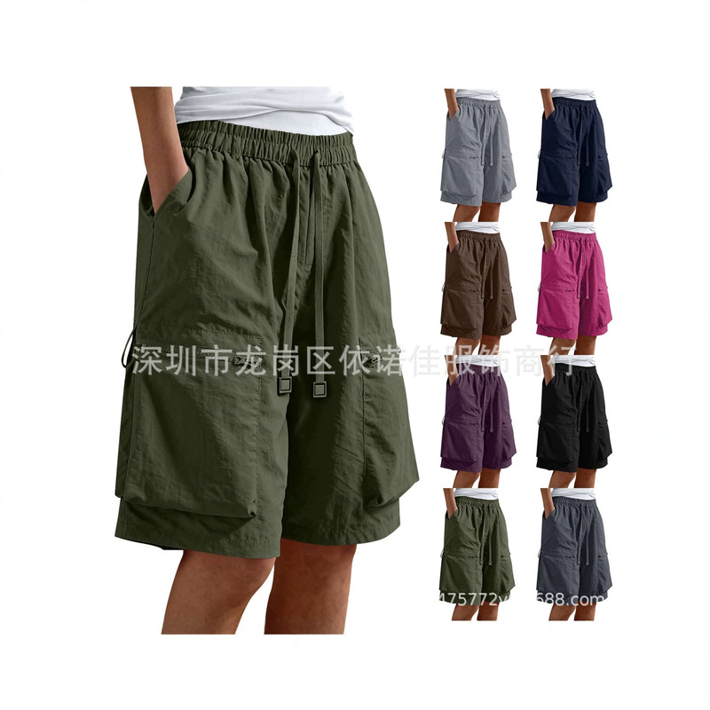 2026 Women's Bermuda Shorts Summer Quick-Dry Cargo Shorts with Pockets Loose Drawstring High-Waisted Hiking Shorts 2026 Women's Bermuda Shorts Summer Quick-Dry Cargo Shorts with Pockets Loose Drawstring High-Waisted Hiking Shorts