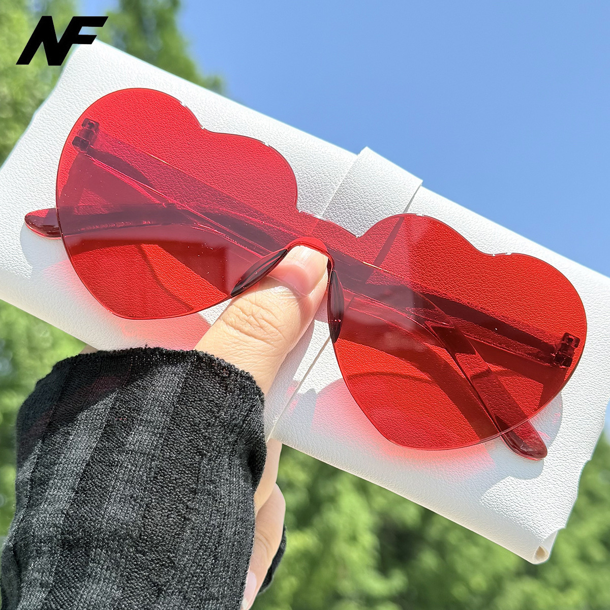 果冻彩虹软妹粉色墨镜一体树脂爱心墨镜糖果拍照防紫外线太阳眼镜