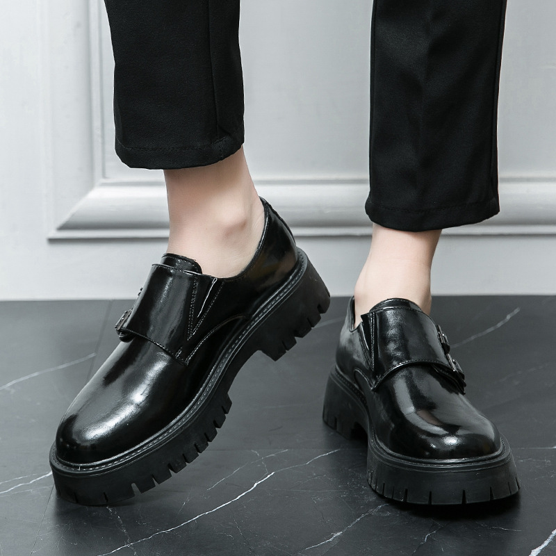 Primavera nuevos zapatos de cuero para hombres comerciales casuales negros zapatos de hombre estilo británico cabeza grande versátil transpirable tendencia interior zapatos de altura image 4