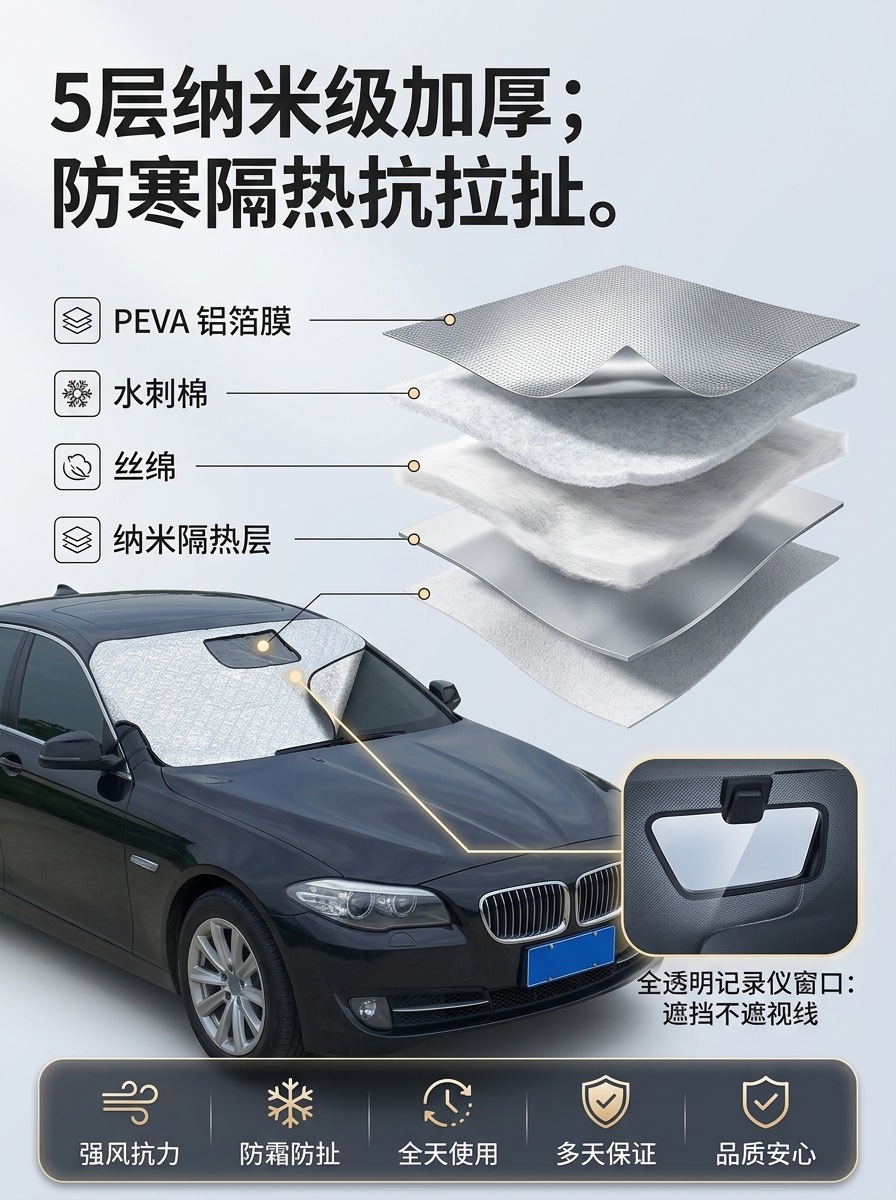 Car snow shield for front windshield, thickened snow protection half-cover, anti-freeze, sun protection, heat insulation, and sunshade for winter and summer