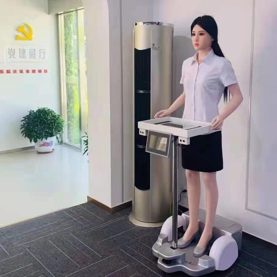 Robot de recepción de simulación de belleza puede entregar comida y dar la bienvenida a invitados, servicio inteligente de consulta de voz y publicidad
