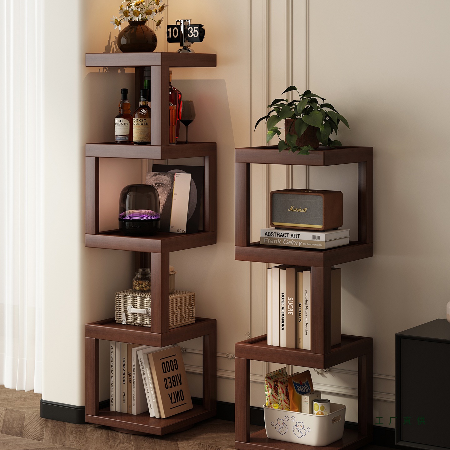 Rotating Bookshelf 360-Degree Bookcase Integrated Wall-To-Ceiling Multi-Layer Storage Rack Small Household Chinese Retro Style