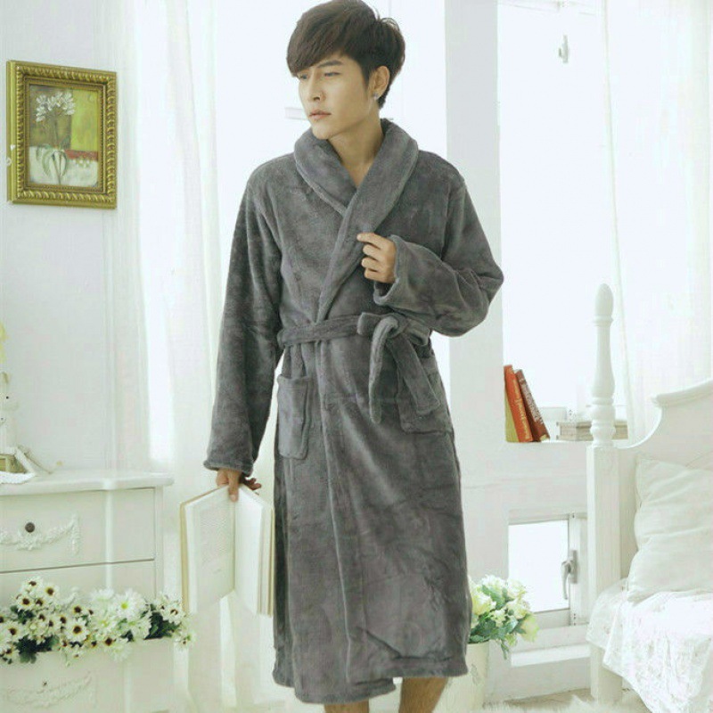 남자 산호 양털 여자 플란넬 목욕 가운 커플 잠옷 가을 겨울 플러스 사이즈 중장 잠옷