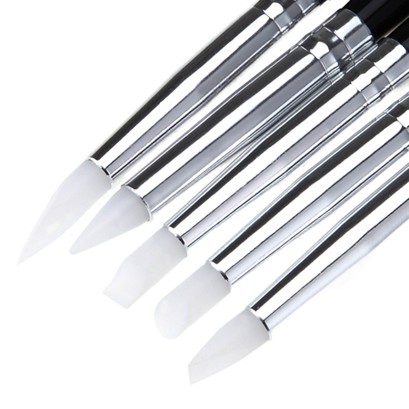 Cross-border five-pack tools for nail art super soft silicone pen small head silicone embossing pen black rod hollow carving