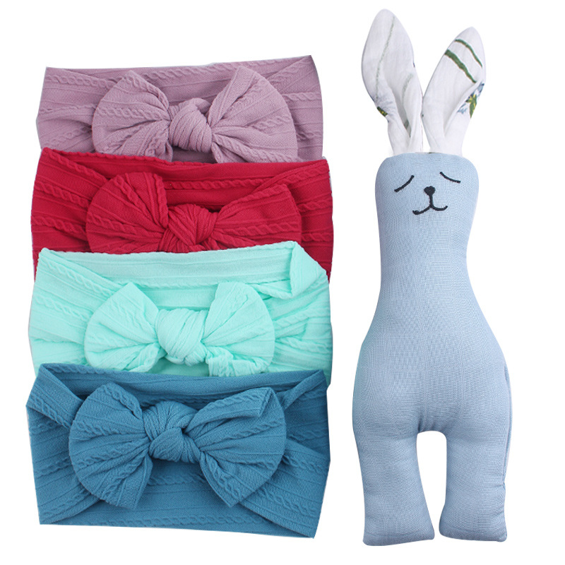 Clip de chupete de madera de haya de conejo de dibujos animados para bebés, banda para el cabello con lazo para bebés, cadena de chupete, juego de cinco piezas