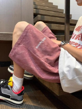 粉色薄款短裤男生夏季外穿美式潮牌宽松运动休闲五分裤子男士跨境