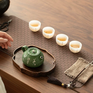 景德镇纯手工手写书法茶壶茶杯一壶四杯茶具套装陶瓷茶具节日礼盒