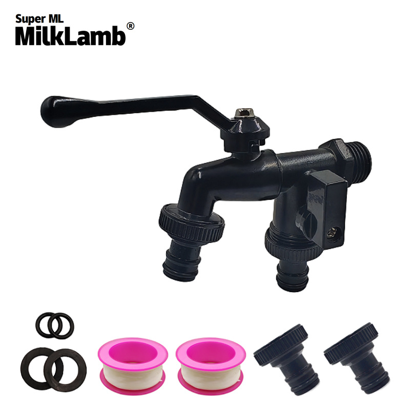 Cross-border exclusive 1/2 garden zinc alloy faucet set with one inlet and two outlets, double nipple and water outlet zinc alloy faucet full figure
