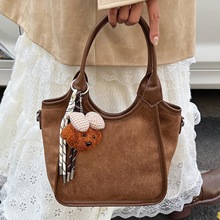 2025新款韩版麂皮复古托特包大容量单肩腋下包百搭通勤手提子母包