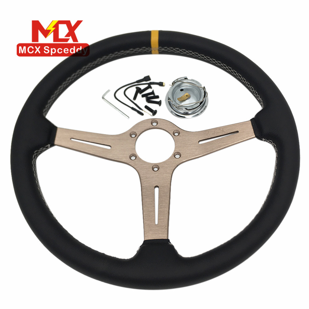 Universal Universal modified car steering wheel 15 inch 370mm genuine leather (Steering wheel) - titanium-color