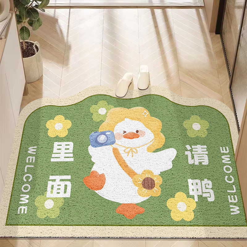 Cute cartoon duck home mat non-slip wear-resistant cut PVC wire ring mat household stain-resistant hallway mat