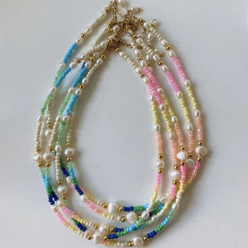 84g Weight Necklace Classification 1 Piece Quantity Holiday Occasion Sweet Multicolor Pearl Titanium Steel Beaded Plating Necklace 1 Piece