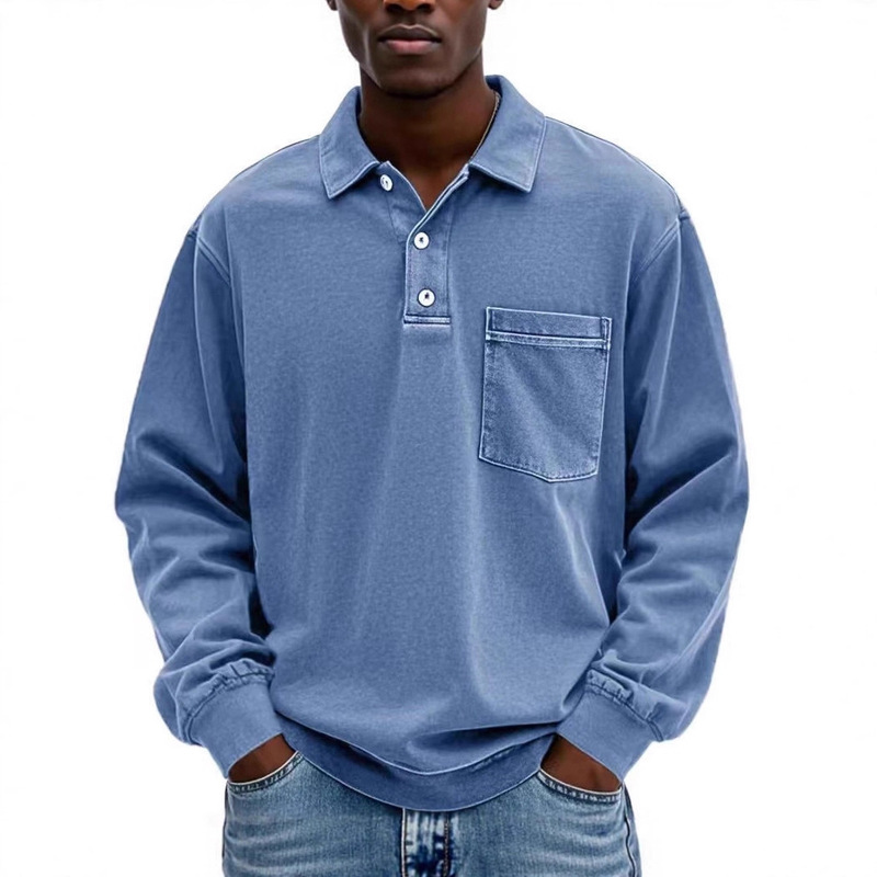 2025 New Cross-Border Amazon Men's Long-Sleeved Shirt Casual Versatile Simple Loose Button-Down Polo Shirt