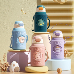 316 children's thermos cup, smart silicone cover, straw cup, cartoon cute primary school student water cup, good appearance