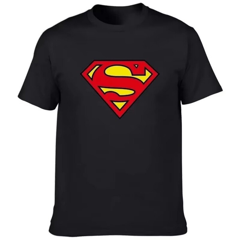 Superman Logo Men's T-Shirt Cotton Casual T-Shirt Round Neck Comic T-Shirt Short Sleeve Top Printed Sports T-Shirt