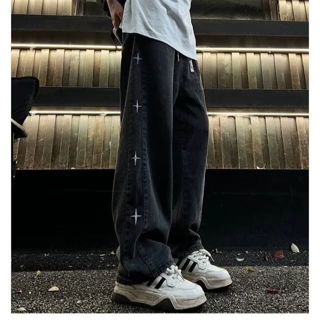 Прямые джинсы мужские весна и осень 2024 американский прилив бренд подросток hiphop свободные широкие ноги большие размеры брюки