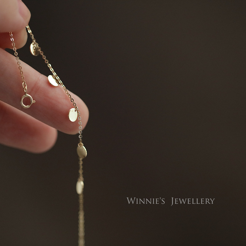 S925 Sterling Silver Glazed Small Gold Coin Element Bracelet Women's Mini Small Sequins Simple Elegant ins Style Bracelet