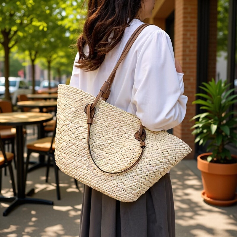 Fashionable and Stylish Solid Color Woven Bag, Large Capacity Vacation Bag, Straw Bag, Tote Bag, Large and Small Size Basket Bag for Women