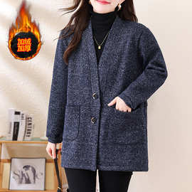yek1864时尚减龄针织开衫女2025冬季新款宽松毛衣加绒加厚外套
