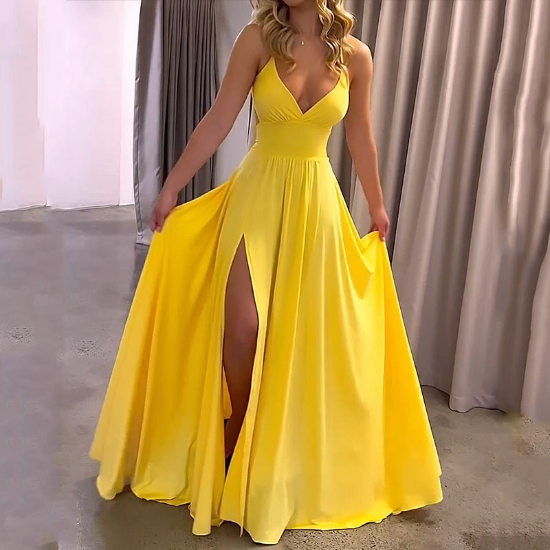 Women's Strap Dress Simple Style V Neck Slit Backless Sleeveless Solid Color Maxi Long Dress Daily display picture 1