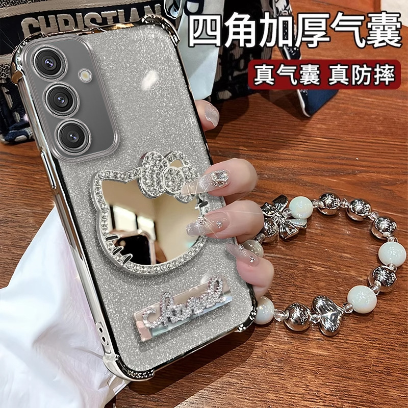 Rhinestone Kt Cat Mirror Suitable for Samsung S25Ultra Mobile Phone Case S24Plus All-Inclusive S23+ Anti-Fall S22 with Stand Rhinestone Kt Cat Mirror Suitable for Samsung S25Ultra Mobile Phone Case S24Plus All-Inclusive S23+ Anti-Fall S22 with Stand