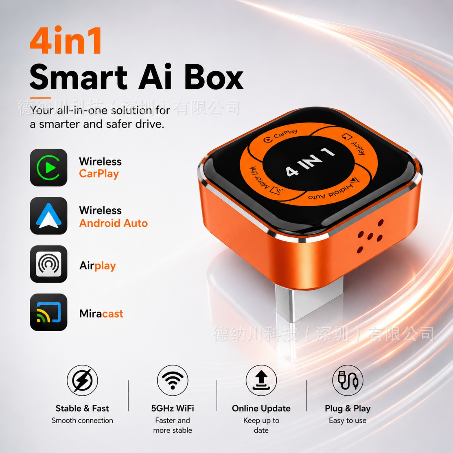 Cross-Border 4-in-1 Car-Mounted Wired to Wireless Carplay Android Auto Connectivity Box Apple Android Adapter