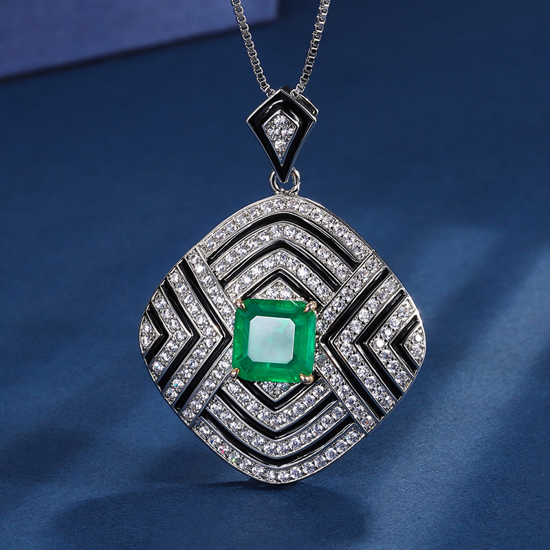 Zhuang Sheng joyas fondo de cobre chapado en oro Esmeralda artificial Paraiba cuadrado 10*10 COLLAR COLGANTE creativo