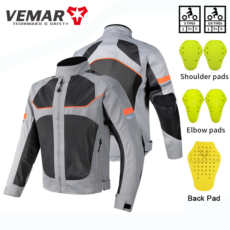 VEMAR Motorcycle Riding Suit Summer Men's Mesh Breathable Jacket Night Reflective Drop-Resistant Collar Motorcycle Suit