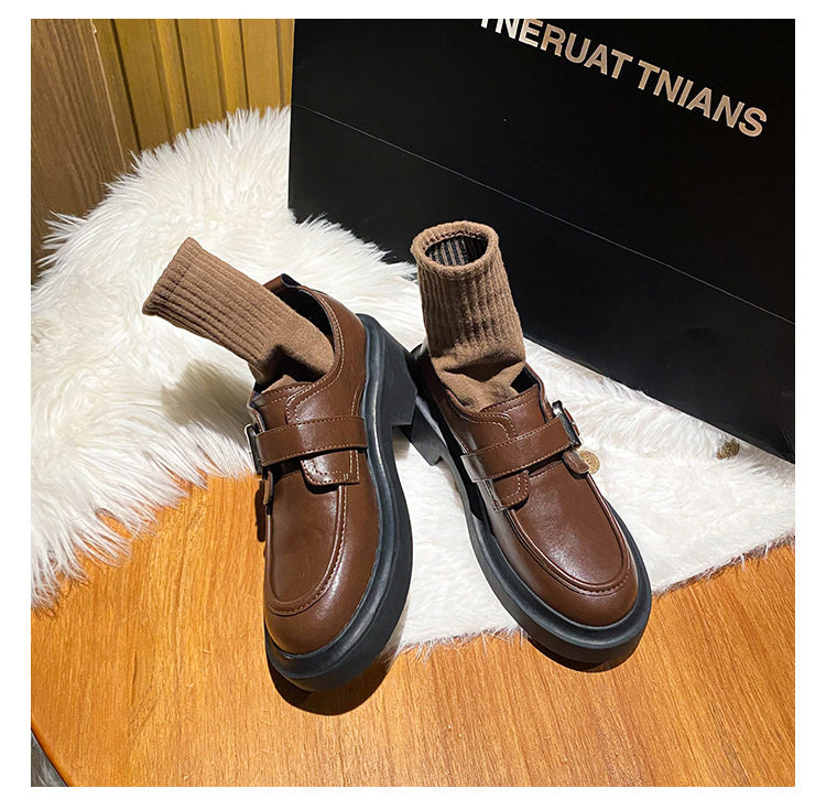 Giày lười nữ mũi tròn gót thô 3–5 cm kiểu Anh, đế cao su — Màu nâu, Màu đen chi tiết 26