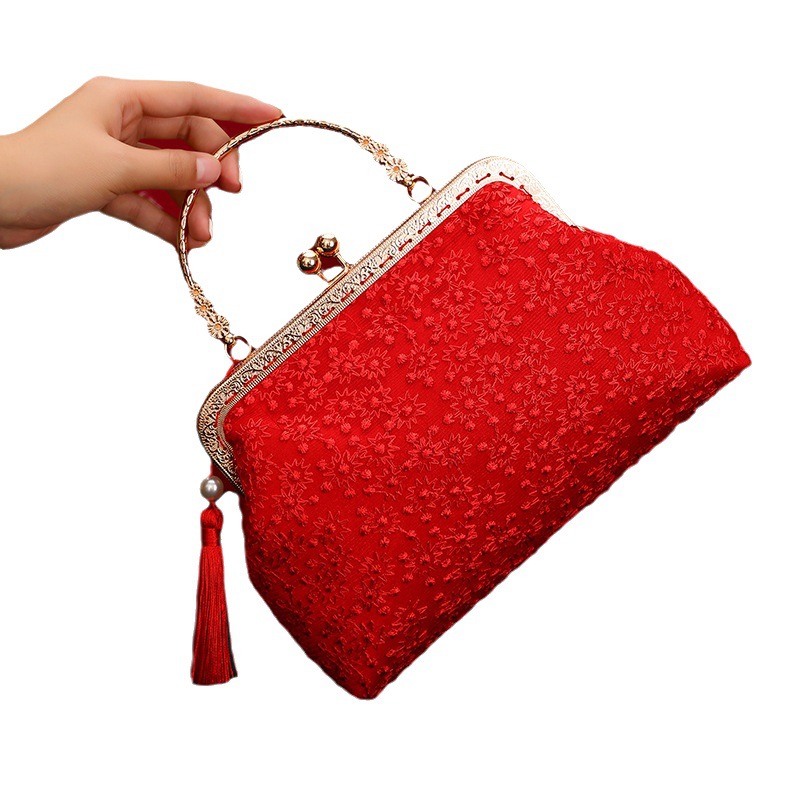 Boda bolso de suministros de la novia boda bolsa roja bolsa de regalo nupcial dote bordado bolsa de cosméticos