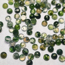 天然水草玛瑙圆形平底素面裸石半球蛋面钻飘花纹苔藓玛瑙天然宝石