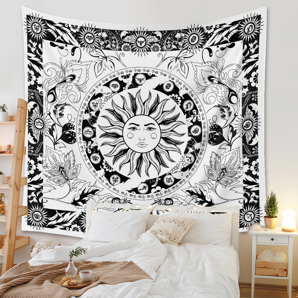 Bohemian Black And White Sun Lines Tapestry Background Wall Decoration Wholesale Nihaojewelry display picture 3