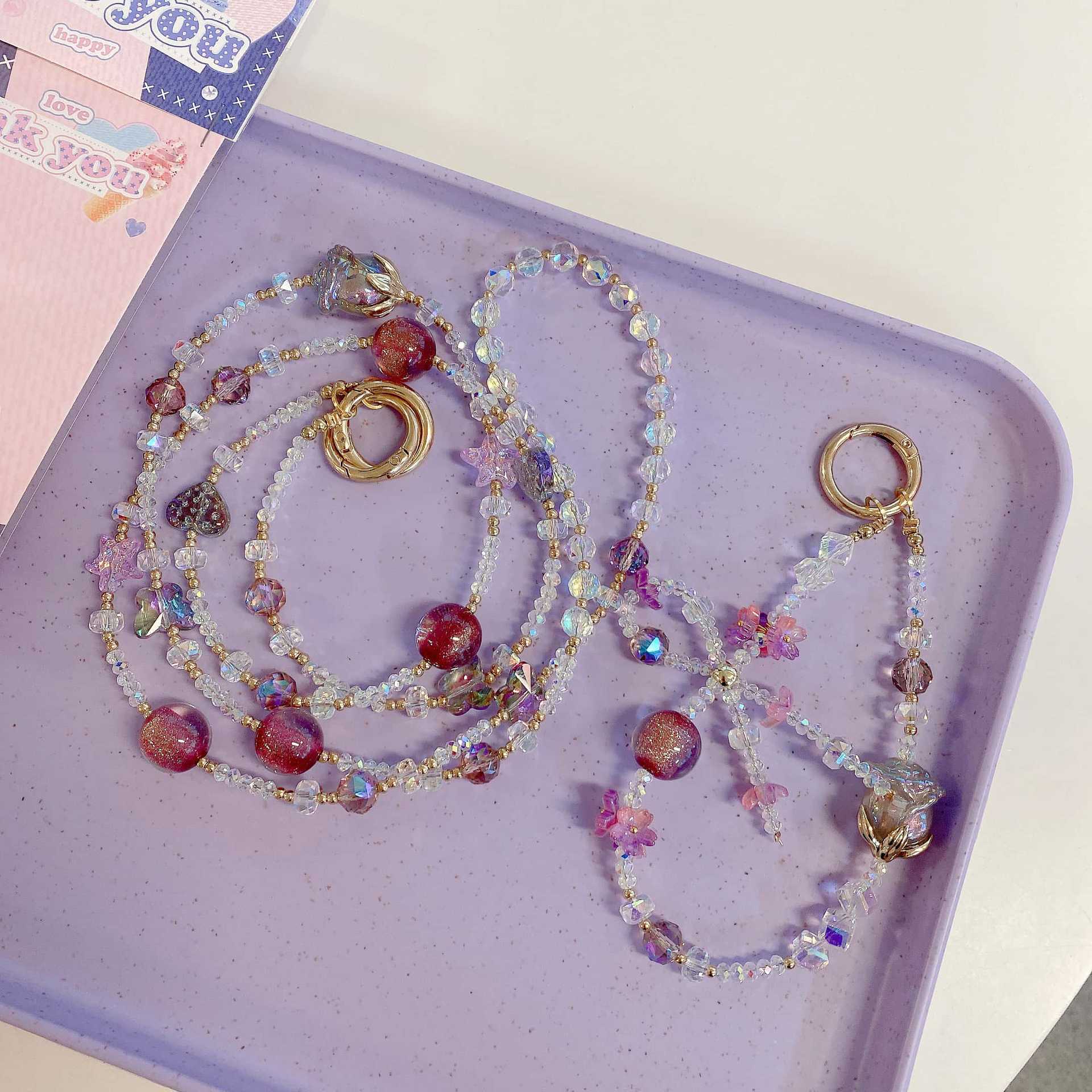 Boutique hecho a mano de alta gama teléfono móvil cadena colgante mujer tulipán sueño púrpura cadena larga moda teléfono móvil cordón largo mensajero colgante