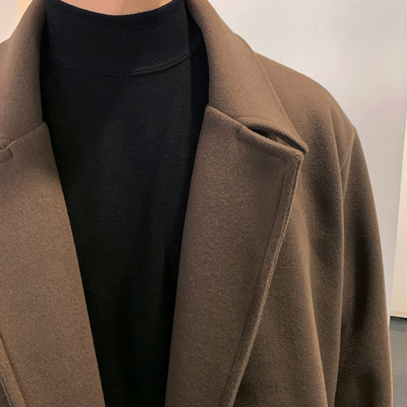 ASCLO diseño de nicho de hombre de longitud media guapo abrigo de lana estilo coreano de moda gabardina engrosada de doble botonadura